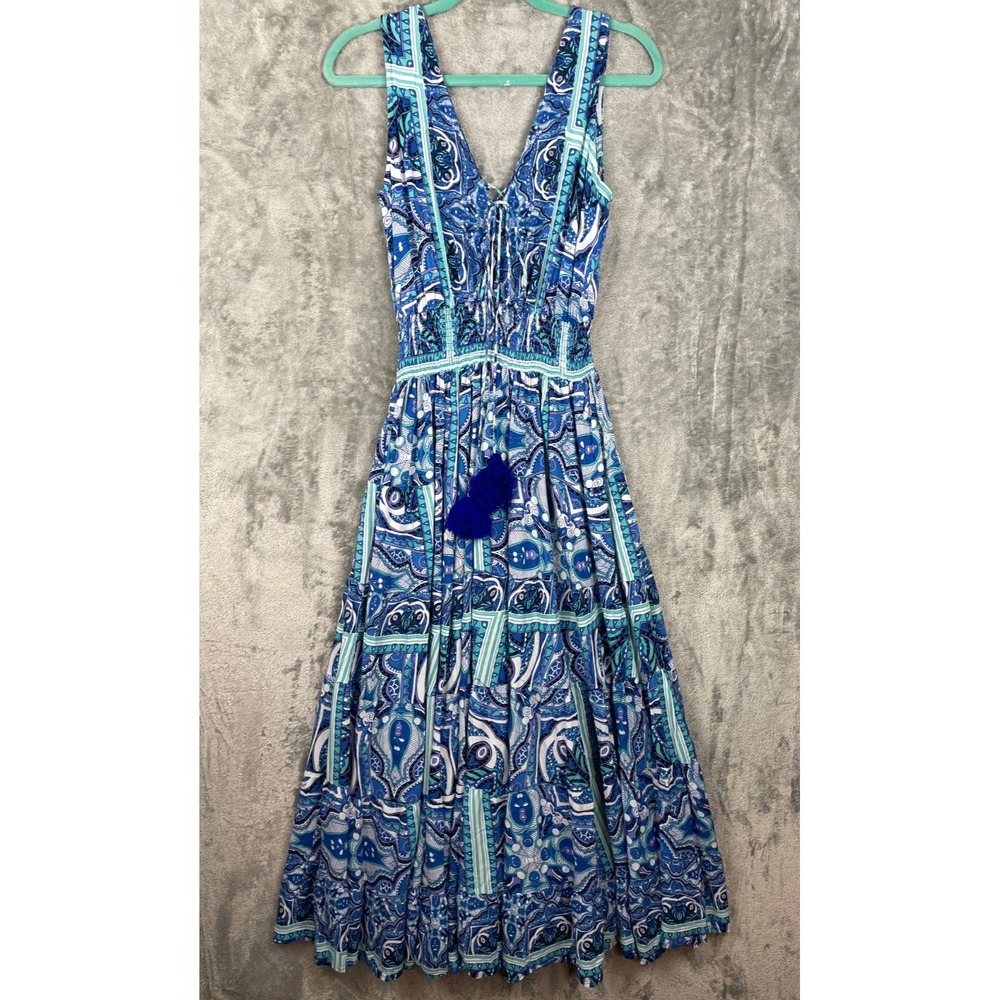 Antica Sartoria By‎ Giacomo Cinque Tassel Dress Womens OS Blue Abstract Boho Art